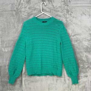 J Crew Sweater Womens Size M Cotton‎ Blend Pointelle Crew Neck Balloon Sleeve